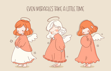 Cute cartoon angels girls for Christmas and Easter. Vector illustrtaion.