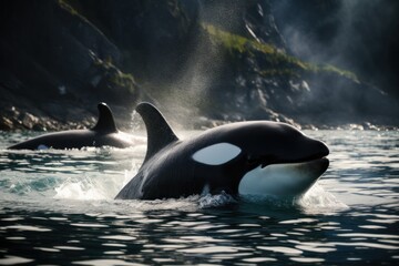 Fototapeta premium killer whales swimming in sea