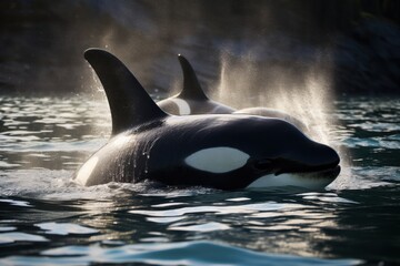 Fototapeta premium killer whales swimming in sea