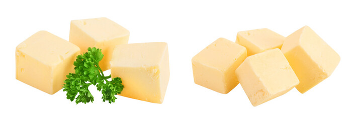 butter cubes isolated on white background with full depth of field