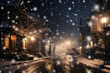 snow falling at night