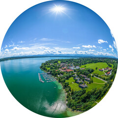 Bernried am Starnberger See im Luftbild, Blick auf den Segelhafen, Little Planet-Ansicht,...