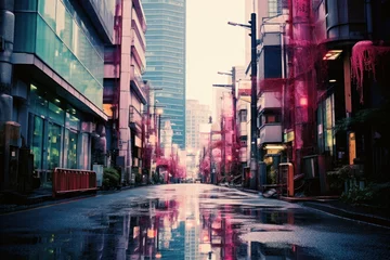 Raamstickers street in tokyo,  through huge buildings in city center © Quintes