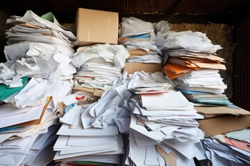 collection of paper waste set aside for recycling