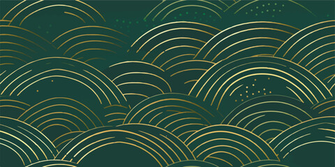 Luxury green gold background pattern seamless geometric line circle wave abstract design vector. Christmas background