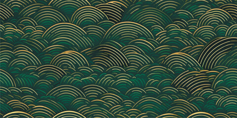 Luxury green gold background pattern seamless geometric line circle wave abstract design vector. Christmas background