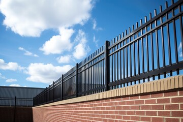brick wall with metal fencing overhead