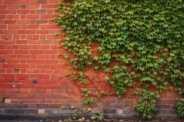 Fototapeta na wymiar red brick wall with ivy climbing over