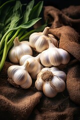 Fresh garlic on a wooden table