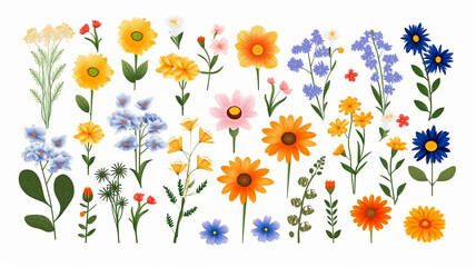 Fototapeta na wymiar Spring flowers colorful vector set isolated in white background, Generative AI.