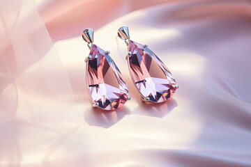 Close up of classy diamond earrings, soft fashion colours