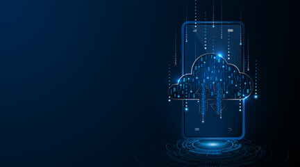 Abstract cloud technology circuit board. Modern cloud storage or smartphone data exchange. High technology innovation concept