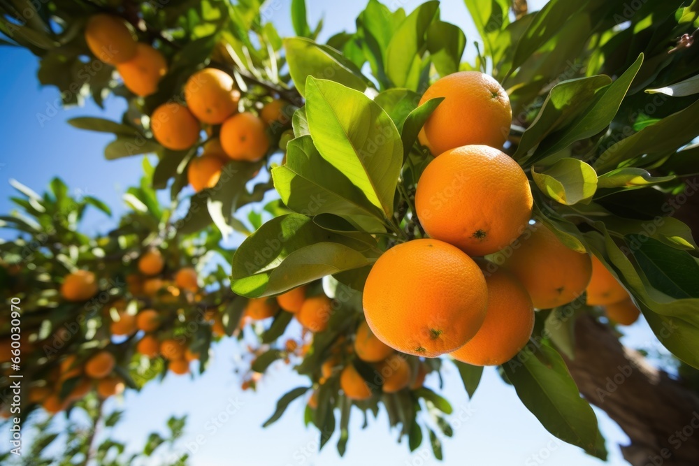 Sticker an orange tree loaded with ripe oranges