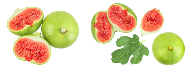 Ripe green fig fruit isolated on white background. Top view. Flat lay.