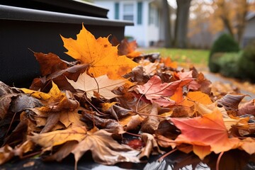 pile of wet leaves extracted from a house gutter