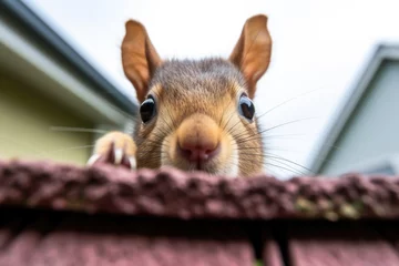 Fototapeten squirrel peeping from a gutter filled with debris © Alfazet Chronicles