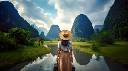 Vietnam Travel Woman Outdoors - obrazy, fototapety, plakaty