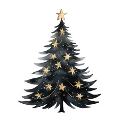 Obraz premium Black and gold, glittery christmas tree isolated on white