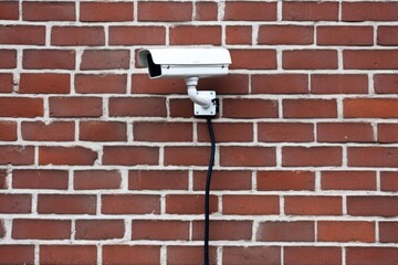 a security camera fixed on a brick wall