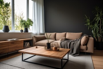 cozy living room with a modern sofa and coffee table