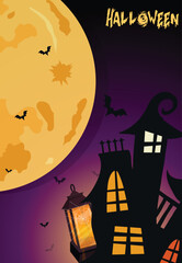 Happy Halloween banner template with halloween pumpkin and Halloween Elements on wood background. Website spooky ,Background or banner Halloween template