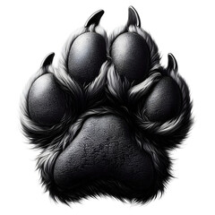 Hairy paw of a black and white dog, isolated, front view - obrazy, fototapety, plakaty