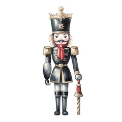 Black color toned Christmas nutcracker, isolated on white transparent PNG background