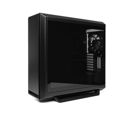 Fototapeta premium Open system unit case with fans of a personal computer on a white background.