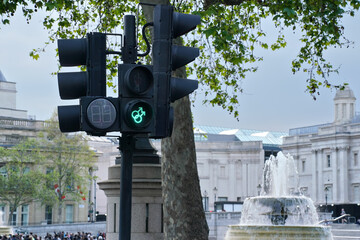 LGBT friendly green light on semaphore pedestrian crossing at Trafalgar Square