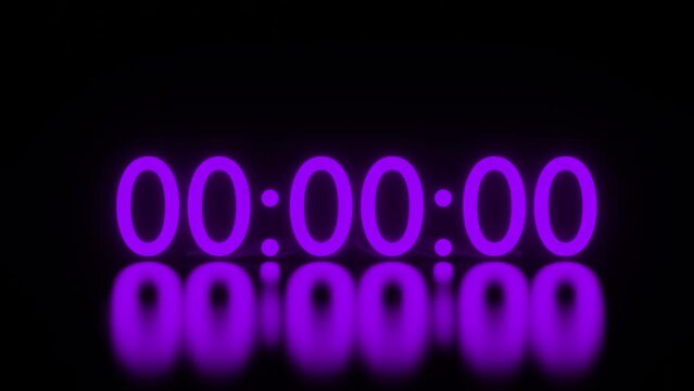 Digital Alarm Clock Timekeeper or Watch Chronometer Animation - Animated Stopwatch Countdown 5 seconds until the new year. Black Friday. Sale discount. Purple color