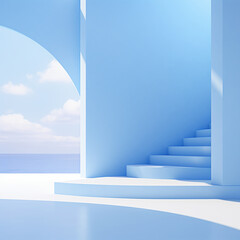 Background walls Blue podium mockup with gallery empty stand for podium or studio showroom product presentation stand
