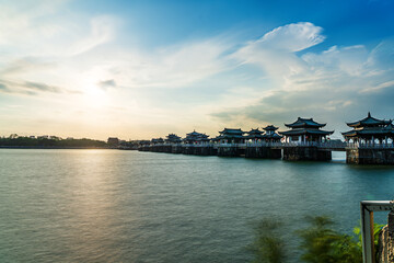 Fototapeta premium Guangdong Chaozhou city China Xiangzi Bridge.Sunrise Scenery of Guangji Bridge