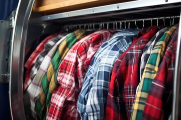 plaid shirts rolling inside a clothes dryer