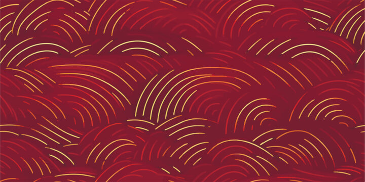 Luxury red gold background pattern seamless geometric line circle wave abstract design vector. Christmas background