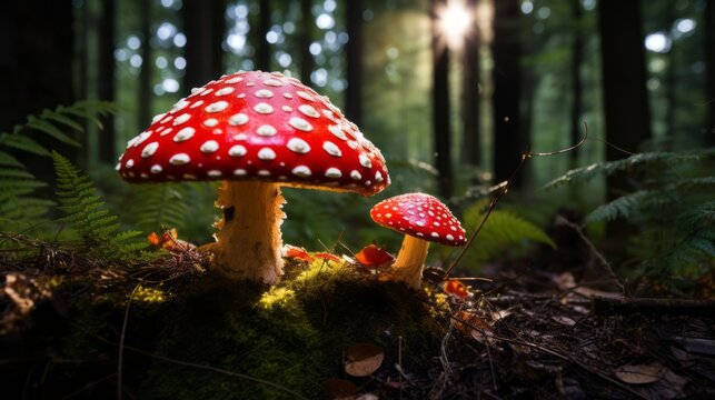 Fy agaric mushroom in forest