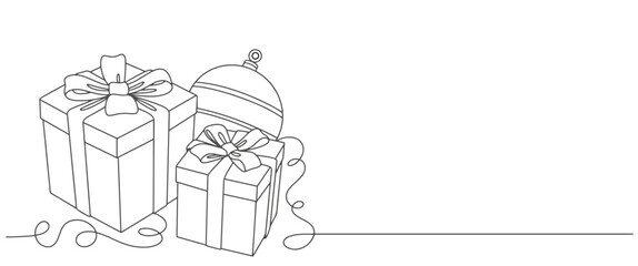 Line art vector illustration of christmas gift box