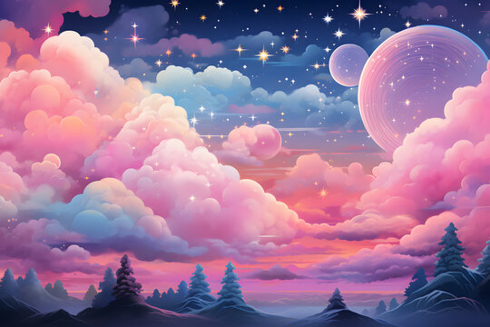Abstract starlight and pink and purple clouds stardust, blink, background, presentation, star, concept, magazine, powerpoint, website, marketing