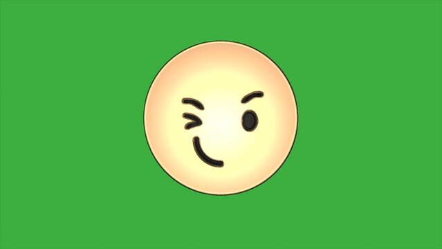 Animation video loop of a cartoon round face with an eye-closed expression on green screen background