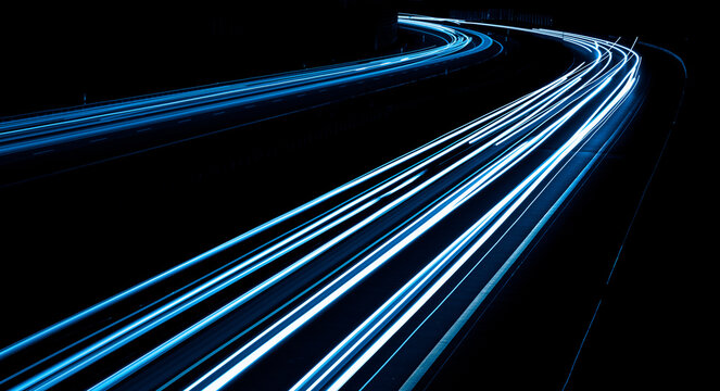Fototapeta blue car lights at night. long exposure