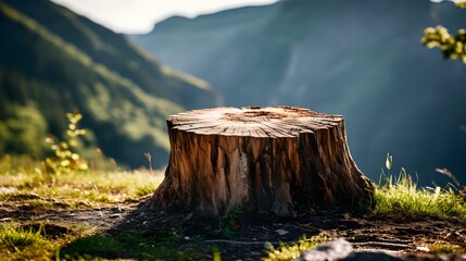 Close up of a Tree Stump in the Mountains. Beautiful natural Background