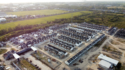 Aerial view of a row of houses with the same model in goverment subsidy house