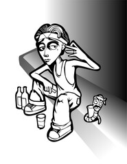 Latin young cholo gang member illustration vector grayscale