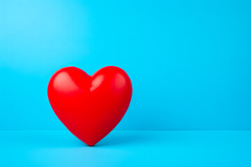 Red Heart on Blue Background with Space for Text, Health Insurance Concept. Generative AI