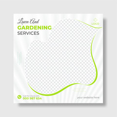 Lawn and gardening service social media post and Instagram post design vector template.