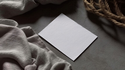 Blank business card for mockup. white textured paper background on table