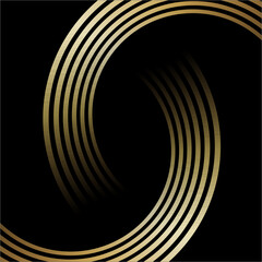 Obraz premium Abstract elegant black background with shiny gold geometric lines. Modern gold diagonal rounded lines pattern. Luxurious style. Template Suitable for covers, posters, presentations