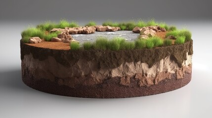 Earth land&nbsp;Soil layers 3D Illustration round soil ground cross&nbsp;section float landscape&nbsp;fantasy floating island.