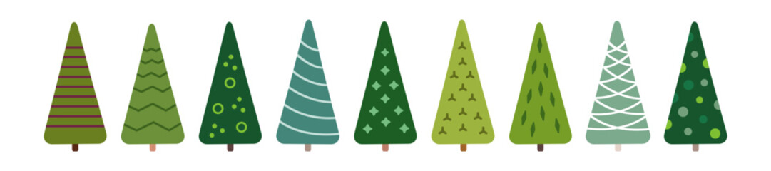 Set of christmas trees, fir and pines.