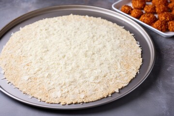 uncooked cauliflower pizza crust on baking sheet