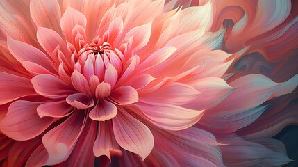 Blossoming patterns of a fractal inspired by blooming flowers, with a palette of rosy pinks, reds, and soft greens.